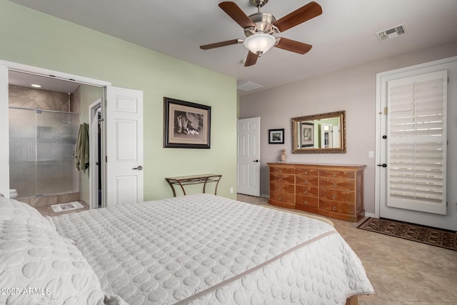 bedroom with visible vents and ceiling fan