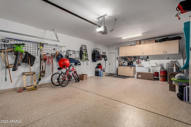 garage with a garage door opener