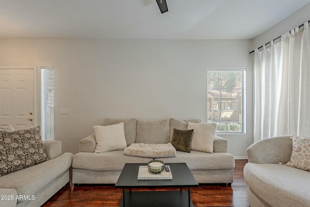 living area with dark wood-type flooring