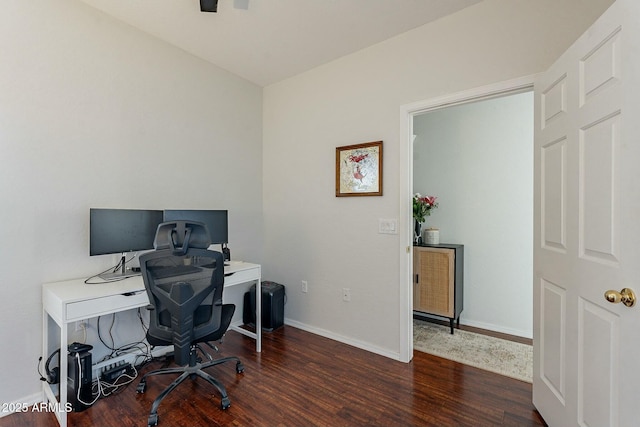 office with wood finished floors and baseboards