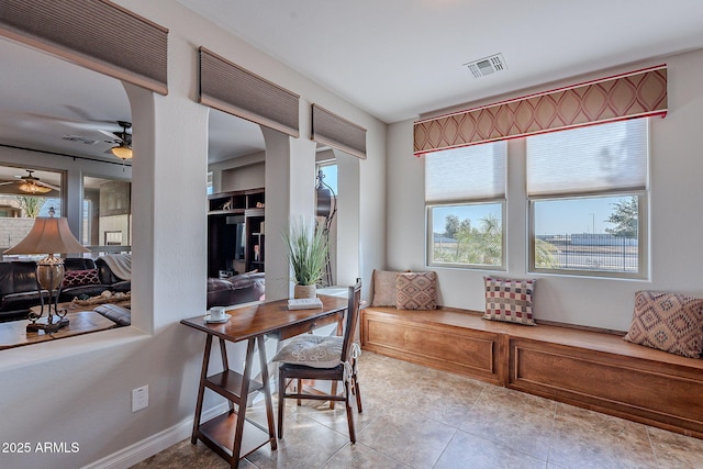 office featuring ceiling fan and light tile patterned flooring