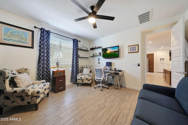 19560 W Valle Vista Way, Litchfield Park, AZ 85340 - office area with ceiling fan, light wood finished floors, baseboards, visible vents, and recessed lighting
