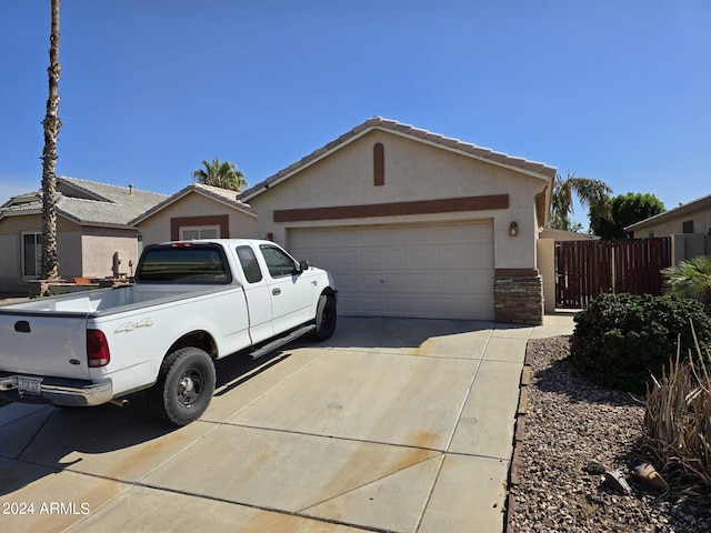 exterior space with a garage