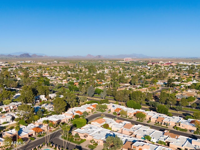 aerial view featuring a residential view and a mountain view