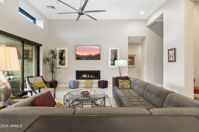 living room with ceiling fan