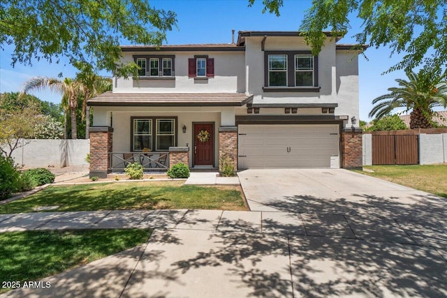 3784 E Washington Ct, Gilbert, AZ 85234 - view of front of house with a porch, stucco siding, driveway, and an attached garage
