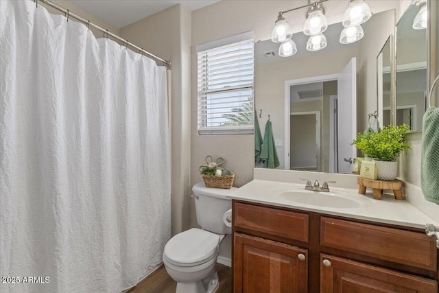 3784 E Washington Ct, Gilbert, AZ 85234 - bathroom with toilet, vanity, and a shower with curtain