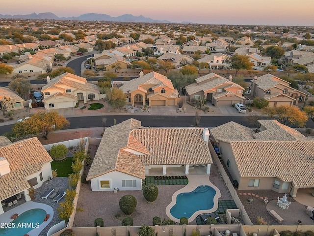 view of aerial view at dusk