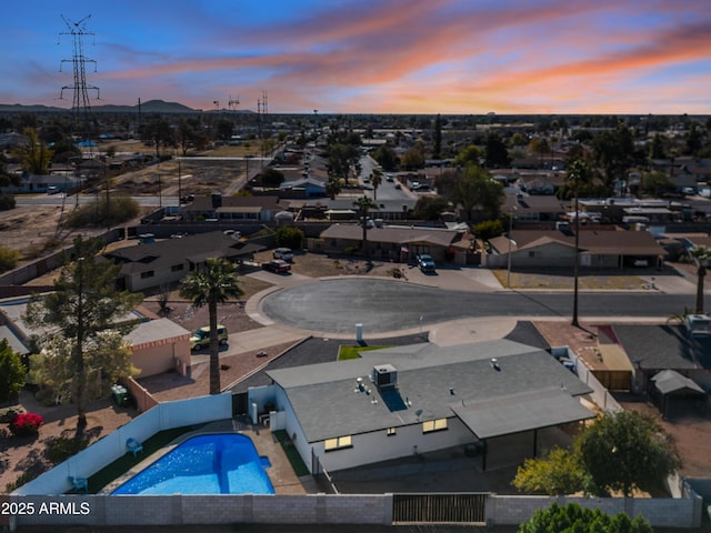 view of aerial view at dusk