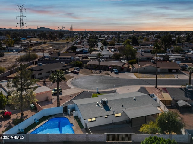 view of aerial view at dusk