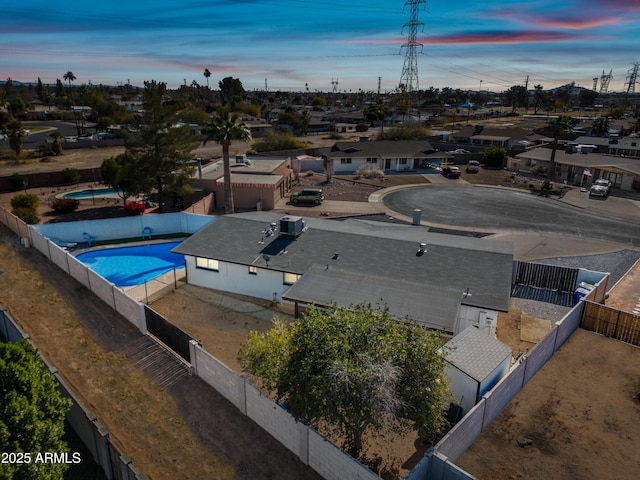 view of aerial view at dusk