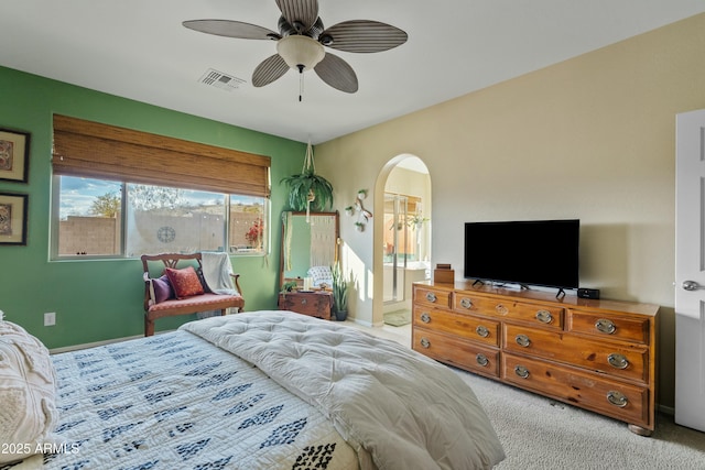 bedroom featuring carpet floors and ceiling fan