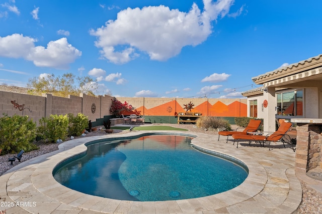 view of swimming pool with a patio