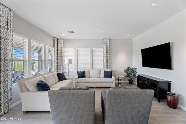 living room featuring light wood-type flooring