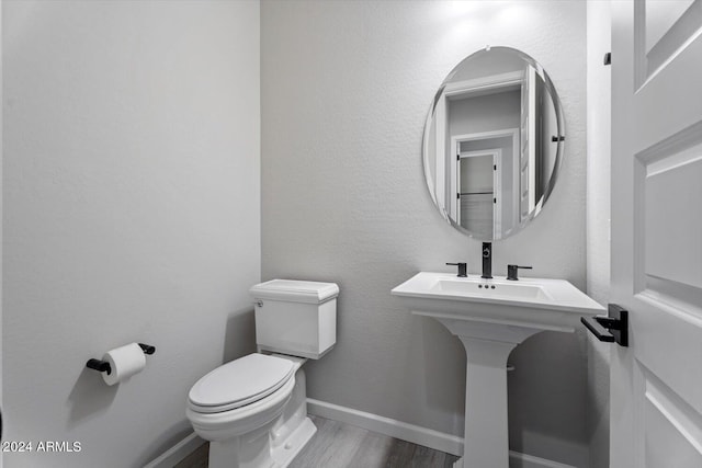 bathroom with wood-type flooring and toilet