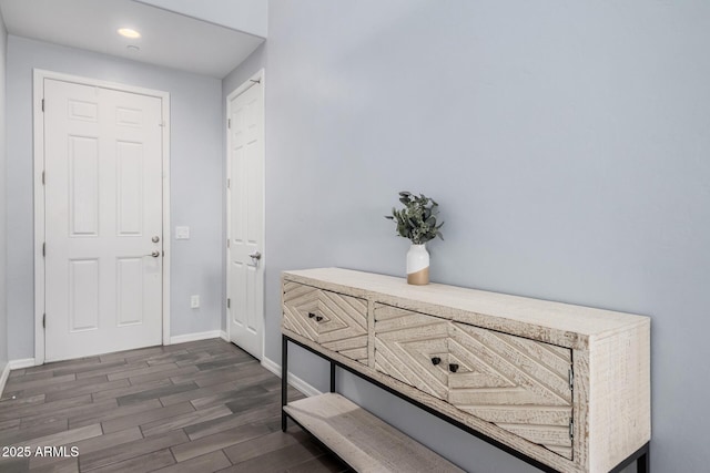 foyer entrance featuring dark hardwood / wood-style floors