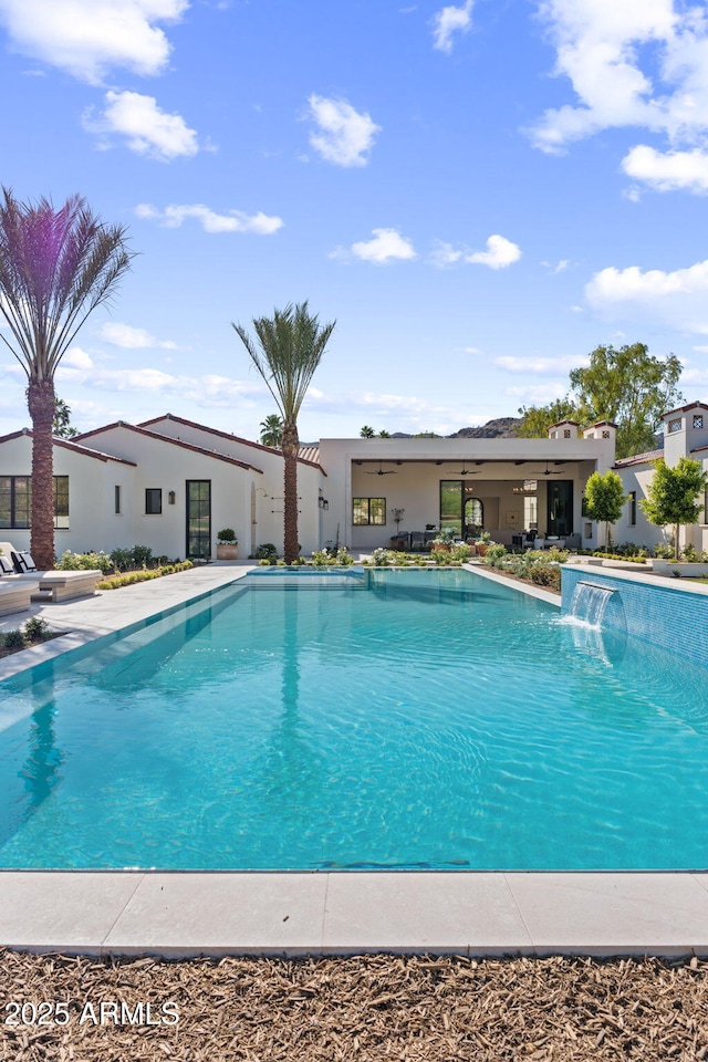 pool featuring a ceiling fan