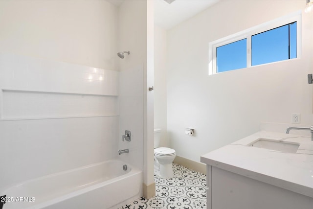 full bathroom with shower / washtub combination, vanity, and toilet