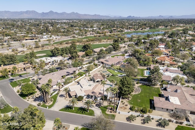 aerial view with a residential view and a water and mountain view