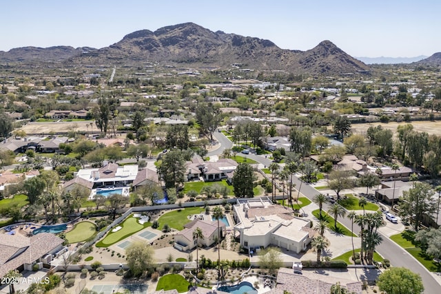 bird's eye view featuring a residential view and a mountain view