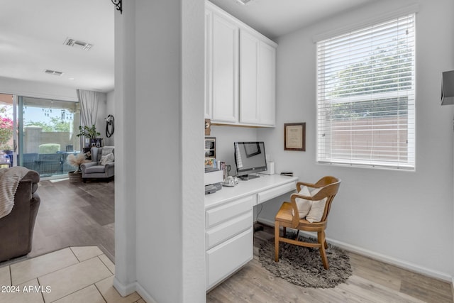 tiled home office with built in desk