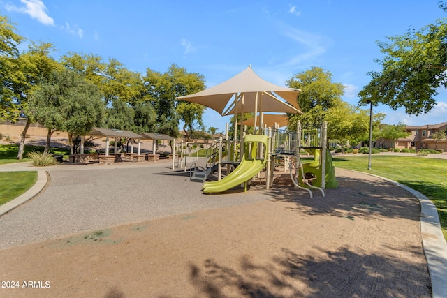 view of play area with a yard