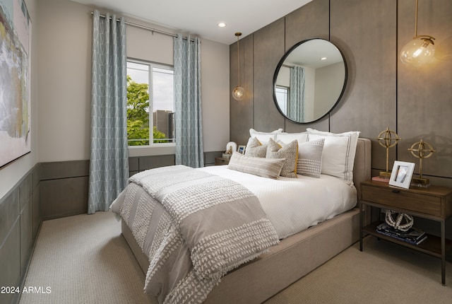 bedroom featuring recessed lighting and carpet floors