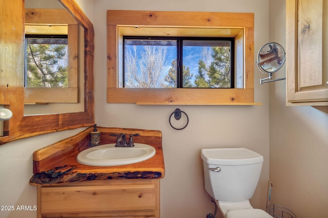 bathroom with vanity, toilet, and a wealth of natural light