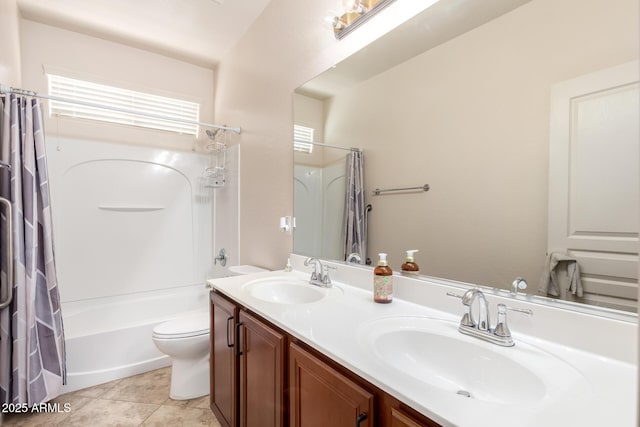 18072 W Paradise Ln, Surprise, AZ 85388 - full bath with a sink, shower / bath combo with shower curtain, toilet, and double vanity