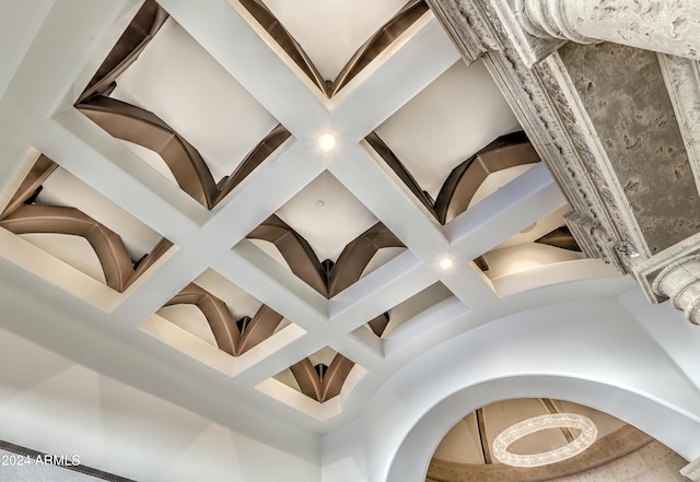 room details featuring beam ceiling and coffered ceiling