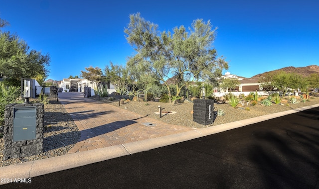 view of front of home with a mountain view