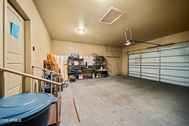 garage with a garage door opener