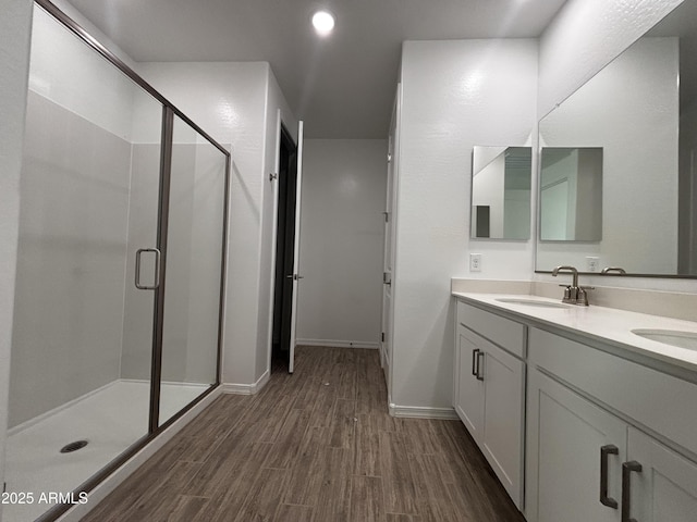 bathroom featuring vanity and walk in shower