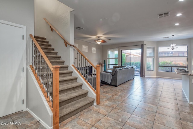 7252 E Nance St, Mesa, AZ 85207 - staircase featuring a chandelier, ceiling fan, and recessed lighting