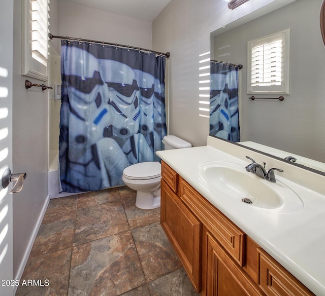7252 E Nance St, Mesa, AZ 85207 - full bathroom with stone finish flooring, vanity, and shower / bath combination with curtain