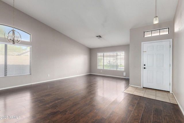 3002 S Marigold Pl, Chandler, AZ 85248 - entryway featuring a chandelier, baseboards, visible vents, and wood finished floors