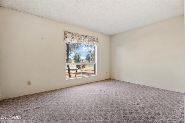 unfurnished room featuring a textured ceiling and carpet