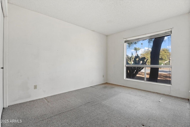 carpeted spare room with a textured ceiling