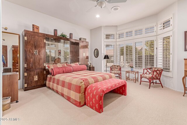 bedroom featuring carpet and ceiling fan