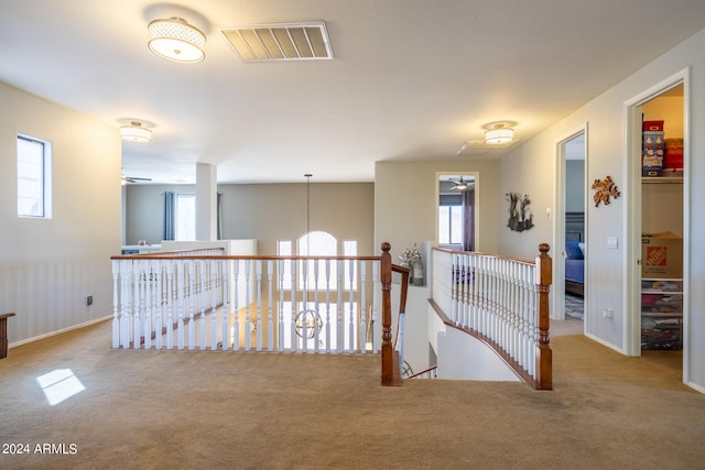 corridor featuring light carpet and a wealth of natural light