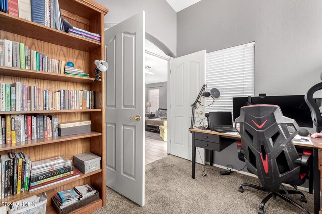 view of carpeted office space