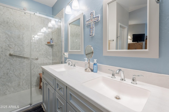 8180 E Shea Blvd Unit 1043, Scottsdale, AZ 85260 - full bath featuring a stall shower and double vanity