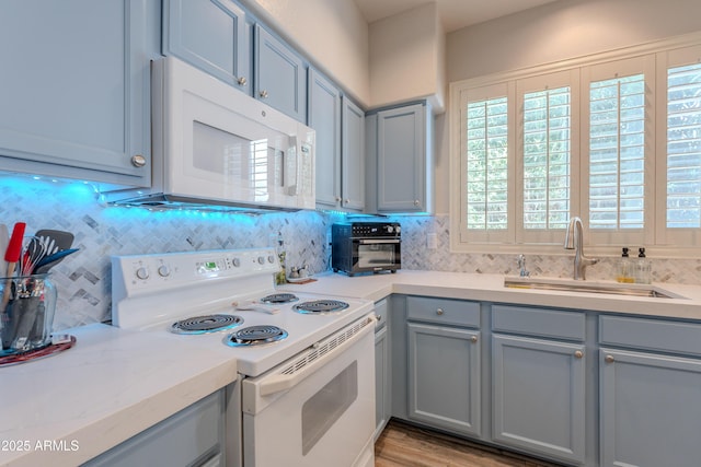 8180 E Shea Blvd Unit 1043, Scottsdale, AZ 85260 - kitchen featuring white appliances, gray cabinets, and tasteful backsplash