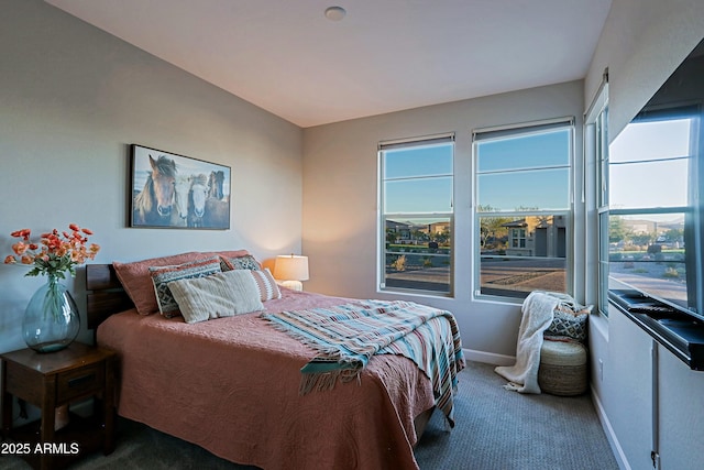 carpeted bedroom with multiple windows and baseboards