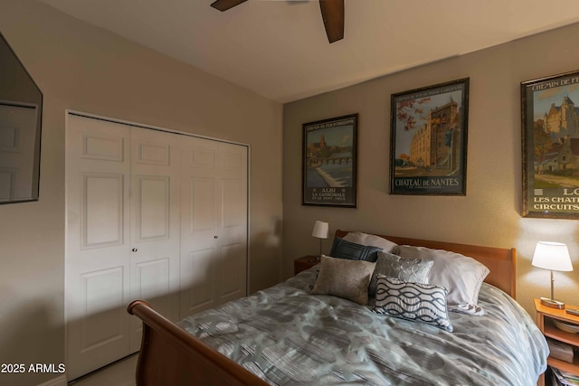 bedroom with a closet and ceiling fan