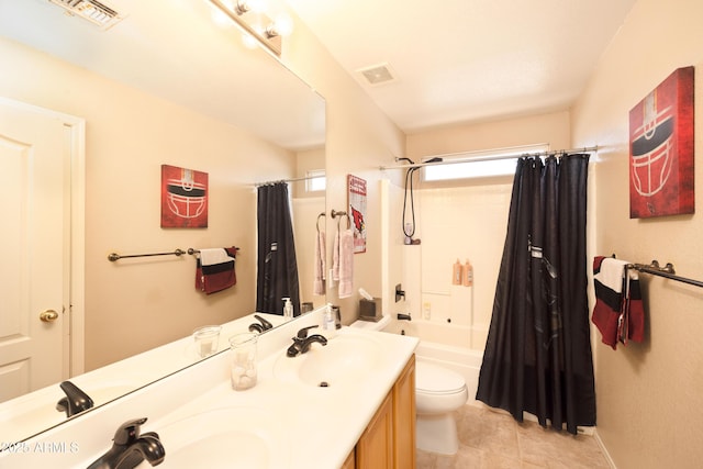 12933 W Monterey Way, Avondale, AZ 85392 - bathroom featuring double vanity, shower / bath combination with curtain, and tile patterned floors