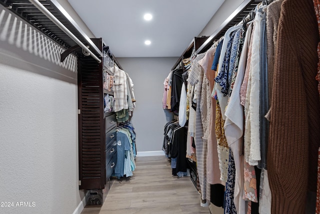 spacious closet featuring light hardwood / wood-style flooring