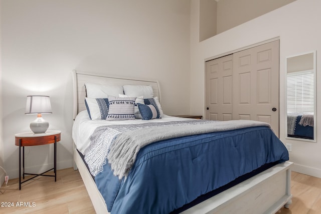 bedroom with a closet and wood-type flooring