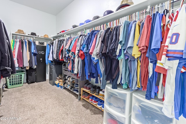 walk in closet with carpet floors