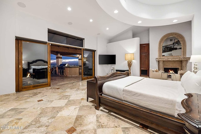 bedroom with a high ceiling